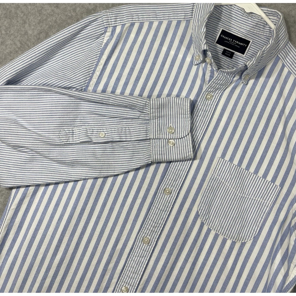Charles Tyrwhitt Light Blue and White Vertical Stripe Button-Down Shirt